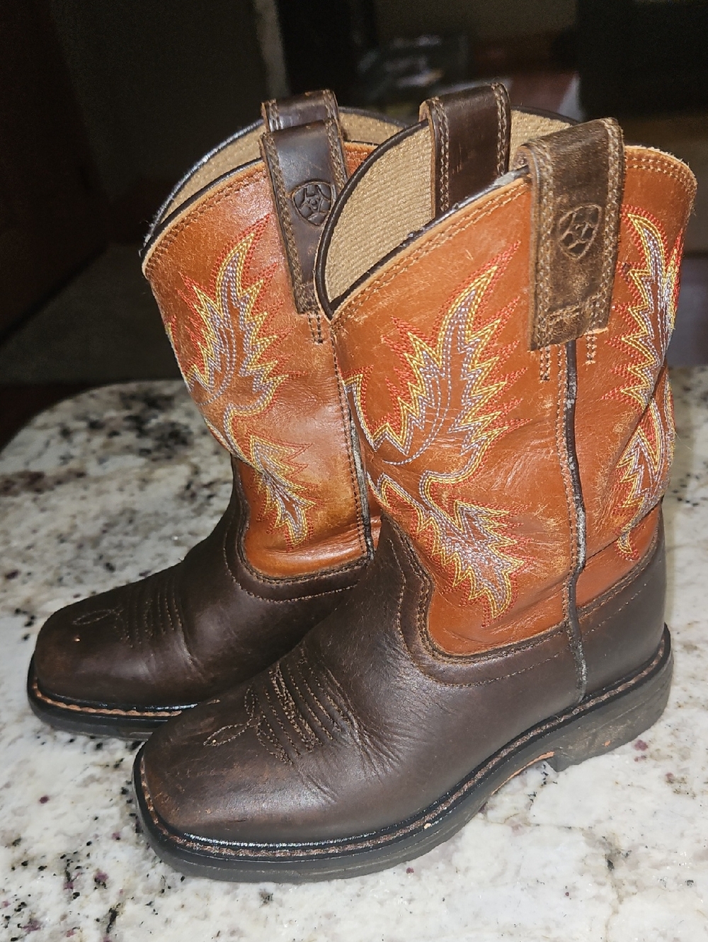 Boy's Ariat Size 11 Brown & Orange Leather Western Cowboy🤠 Boots🐴